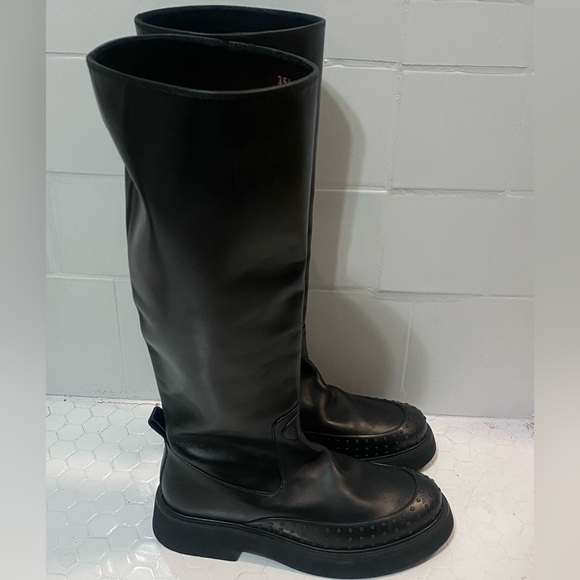 Tod's Shoes - New TODS Black Leather Classic Tall Knee-High Boots - Size 35.5